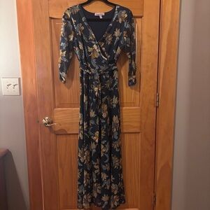 Floral Dress in Blue and Gold